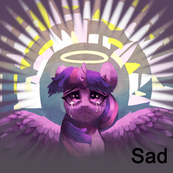 Size: 250x250 | Tagged: safe, derpibooru import, twilight sparkle, twilight sparkle (alicorn), alicorn, pony, female, mare, sad, spoilered image joke