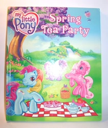 Size: 566x672 | Tagged: safe, derpibooru import, pinkie pie, pinkie pie (g3), rainbow dash, rainbow dash (g3), wysteria, g3, basket, book, cup, hot air balloon, irl, merchandise, photo, picnic basket, picnic blanket, spring tea party, teacup, teapot, tree