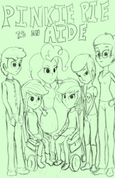 Size: 1650x2550 | Tagged: safe, derpibooru import, applejack, pinkie pie, rainbow dash, oc, oc:angela, oc:daisy flower, oc:jerry, equestria girls, cover art, disability, fimfiction, monochrome, sketch, wheelchair, wip