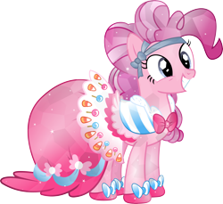 Size: 5500x5031 | Tagged: safe, artist:theshadowstone, pinkie pie, earth pony, pony, absurd resolution, clothes, crystallized, cute, diapinkes, dress, female, gala dress, mare, simple background, solo, sweet dreams fuel, transparent background, vector