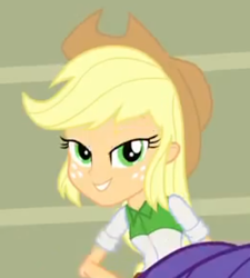 Size: 387x430 | Tagged: safe, screencap, applejack, rarity, equestria girls, equestria girls (movie), cropped, fourth wall, lidded eyes