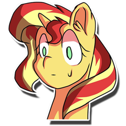 Size: 512x512 | Tagged: safe, artist:kenishra, sunset shimmer, pony, bust, cute, female, portrait, simple background, solo, sweat, transparent background, wide eyes