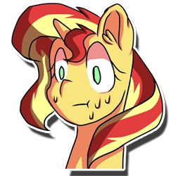 Size: 512x512 | Tagged: safe, artist:kenishra, sunset shimmer, pony, :t, bust, cute, nervous, portrait, simple background, solo, sweat, transparent background, wide eyes