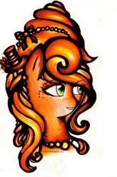 Size: 2822x4265 | Tagged: safe, artist:lirrena, applejack, earth pony, pony, alternate hairstyle, bust, portrait, simple background, solo, traditional art