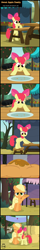 Size: 1106x6914 | Tagged: safe, artist:toxic-mario, apple bloom, applejack, earth pony, pony, apple, apple fritter (food), comic, eating, food, sweet apple acres