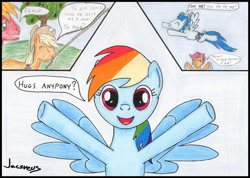 Size: 1280x912 | Tagged: safe, artist:jacsveus, derpibooru import, applejack, big macintosh, rainbow dash, scootaloo, soarin', earth pony, pegasus, pony, male, stallion, traditional art