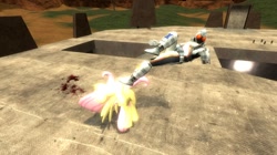 Size: 1280x718 | Tagged: safe, fluttershy, pegasus, pony, 3d, gmod, kamen rider, kamen rider fourze, kamen riders destroy fluttershy