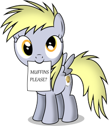 Size: 3228x3734 | Tagged: safe, artist:notlikelyanartist, derpy hooves, cute, derpabetes, diabetes, filly, mouth hold, muffin, note, solo, that pony sure does love muffins