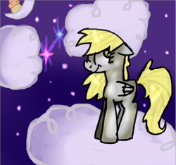 Size: 903x846 | Tagged: safe, artist:yayshie, derpy hooves, pegasus, pony, cloud, derp, female, mare, muffin, scrunchy face, solo