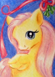 Size: 2136x2976 | Tagged: safe, artist:rayechu, fluttershy, pegasus, pony, mistletoe, solo, traditional art