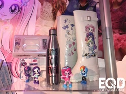 Size: 1210x907 | Tagged: safe, derpibooru import, screencap, fluttershy, pinkie pie, rainbow dash, rarity, twilight sparkle, equestria girls, boots, bottle, doll, equestria girls minis, figurine, shoes, toy, toy fair, toy fair 2018, ultra minis