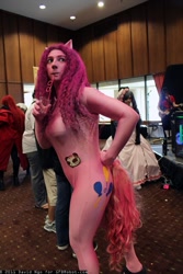 Size: 683x1024 | Tagged: artist needed, safe, pinkie pie, human, aki con 2011, akicon, bodysuit, cosplay, irl, irl human, photo