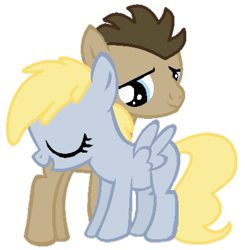 Size: 400x408 | Tagged: safe, artist:leetle-pink-fudge, derpy hooves, doctor whooves, blank flank, colt, cute, filly, neck hug