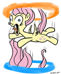 Size: 461x562 | Tagged: safe, artist:anotheraverageartist, fluttershy, pegasus, pony, crossover, falling, portal, portal (valve), scared, solo