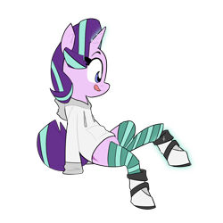 Size: 1280x1280 | Tagged: safe, artist:zvn, starlight glimmer, pony, unicorn, clothes, female, glowing horn, hoodie, mare, simple background, socks, solo, striped socks, transparent background