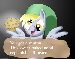 Size: 4125x3245 | Tagged: safe, artist:yoshifreak128, derpy hooves, pegasus, pony, crossover, female, link, mare, muffin, nintendo, solo, the legend of zelda