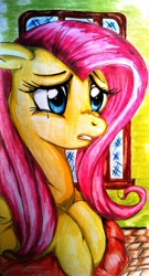 Size: 1025x1901 | Tagged: safe, artist:tomek2289, fluttershy, pegasus, pony, crying, solo, traditional art