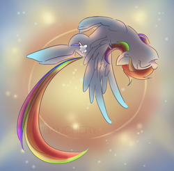 Size: 1810x1779 | Tagged: safe, artist:drawbauchery, derpibooru import, rainbow dash, pegasus, pony, female, flying, halo, mare, sky, solo, stars, wings