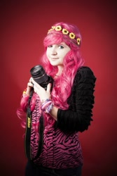 Size: 631x947 | Tagged: safe, artist:redmisa, pinkie pie, human, camera, cosplay, floral head wreath, hipster, irl, irl human, photo, solo