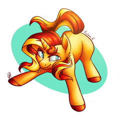 Size: 919x870 | Tagged: safe, artist:aphelionmars, sunset shimmer, pony, unicorn, blank flank, missing cutie mark, solo