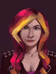 Size: 600x800 | Tagged: safe, artist:fahu, sunset shimmer, human, bust, clothes, humanized, portrait, solo, uncanny valley