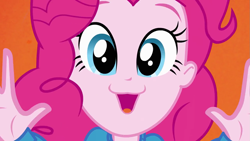 Size: 1279x720 | Tagged: safe, screencap, pinkie pie, equestria girls, :3, close-up, faic, helping twilight win the crown, pinkie's catface, solo