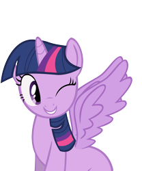 Size: 2000x2406 | Tagged: safe, artist:purezparity, derpibooru import, twilight sparkle, twilight sparkle (alicorn), alicorn, pony, female, mare, simple background, smiling, solo, transparent background, vector, wink