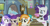 Size: 1440x762 | Tagged: safe, screencap, brown sugar, plumberry, rarity, sweetie belle, pony, unicorn, for whom the sweetie belle toils, banana peel (character), burnout (character), hub logo, meme, mint flower, plum star, titania, youtube caption