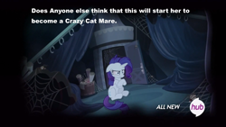 Size: 1366x768 | Tagged: safe, screencap, rarity, pony, unicorn, for whom the sweetie belle toils, bad future, hub logo