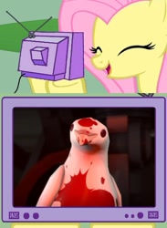 Size: 563x771 | Tagged: safe, artist:bb-k, fluttershy, pegasus, pony, archimedes, blood, exploitable meme, meme, obligatory pony, team fortress 2, tv meme