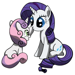 Size: 2500x2500 | Tagged: safe, artist:bigshot232, rarity, sweetie belle, pony, unicorn, boop, happy, sisters, sitting, smiling