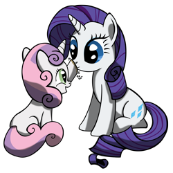 Size: 2500x2500 | Tagged: safe, artist:bigshot232, rarity, sweetie belle, pony, unicorn, boop, mud, sisters, sitting