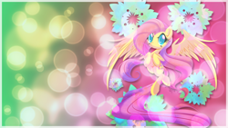 Size: 1920x1080 | Tagged: safe, artist:overmare, fluttershy, pegasus, pony, bubble, flower, solo, vector, wallpaper