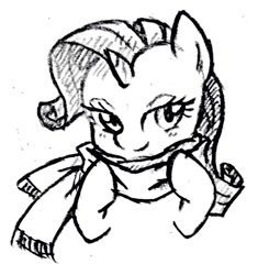 Size: 924x984 | Tagged: safe, artist:tebasaki, rarity, pony, unicorn, clothes, grayscale, monochrome, scarf, scart, simple background, solo, traditional art