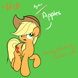 Size: 1000x1000 | Tagged: safe, artist:lightningnickel, applejack, earth pony, pony, apple, mane six, recolor, simple background, solo