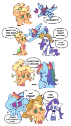 Size: 1089x1920 | Tagged: safe, artist:dusty-munji, applejack, rainbow dash, rarity, earth pony, pegasus, pony, unicorn, simple ways, applejack's hat, applejewel, cowboy hat, hat, rarihick