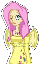 Size: 693x1100 | Tagged: safe, artist:antych, fluttershy, human, clothes, humanized, off shoulder, solo