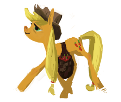 Size: 1000x843 | Tagged: safe, artist:sterfler, applejack, earth pony, pony, carrying, saddle bag, solo, tired