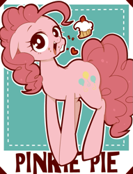 Size: 599x784 | Tagged: safe, artist:umeguru, pinkie pie, earth pony, pony, cupcake, eating, messy eating, pixiv, solo