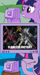 Size: 442x831 | Tagged: safe, derpibooru import, twilight sparkle, akatsuki, exploitable meme, facehoof, gundam, gundam seed destiny, infinite justice gundam, strike freedom gundam, tv meme