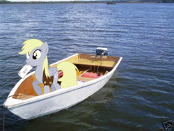 Size: 500x375 | Tagged: safe, artist:pdpie, derpy hooves, pegasus, pony, boat, female, irl, mare, photo, ponies in real life, solo