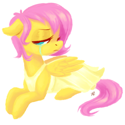 Size: 3508x3511 | Tagged: safe, artist:comikazia, fluttershy, pegasus, pony, alternate hairstyle, clothes, crying, dress, short hair, short mane, solo