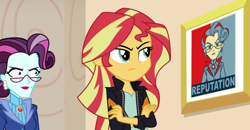 Size: 1288x668 | Tagged: safe, edit, edited screencap, screencap, principal abacus cinch, sunset shimmer, equestria girls, meme, sunset's picture frame