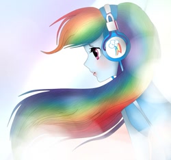 Size: 923x865 | Tagged: artist needed, safe, derpibooru import, rainbow dash, equestria girls, blushing, female, headphones, solo