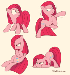 Size: 1012x1088 | Tagged: safe, artist:lance, pinkie pie, earth pony, pony, face down ass up, female, mare, pinkamena diane pie, pose, practice, simple background, sketch dump, solo