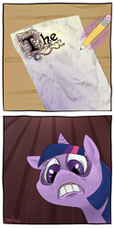 Size: 675x1341 | Tagged: safe, artist:yellow-jelly, derpibooru import, edit, twilight sparkle, crossing the memes, exploitable, failed meme, frown, gritted teeth, magic, meme, procrastination, spongebob squarepants, sweat, telekinesis, the