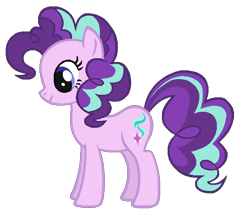 Size: 656x573 | Tagged: safe, artist:colossalstinker, pinkie pie, starlight glimmer, pony, alternate hairstyle, female, mare, recolor, simple background, smiling, solo, standing, transparent background