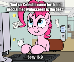 Size: 650x550 | Tagged: safe, artist:flavinbagel, pinkie pie, earth pony, pony, computer, meme, office, office pinkie, solo