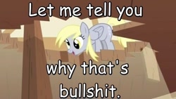 Size: 972x547 | Tagged: safe, derpy hooves, pegasus, pony, bullshit, ceiling, ceiling derpy, comic sans, ed edd n eddy, female, image macro, let me tell you why that's bullshit, mare, meme, reaction image, solo, vulgar