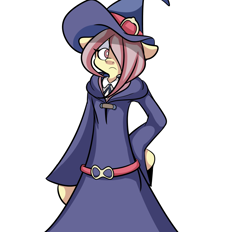 Size: 1074x997 | Tagged: safe, artist:extradan, fluttershy, pegasus, pony, belt, bipedal, clothes, dress, hat, little witch academia, solo, sucy manbavaran, witch, witch hat